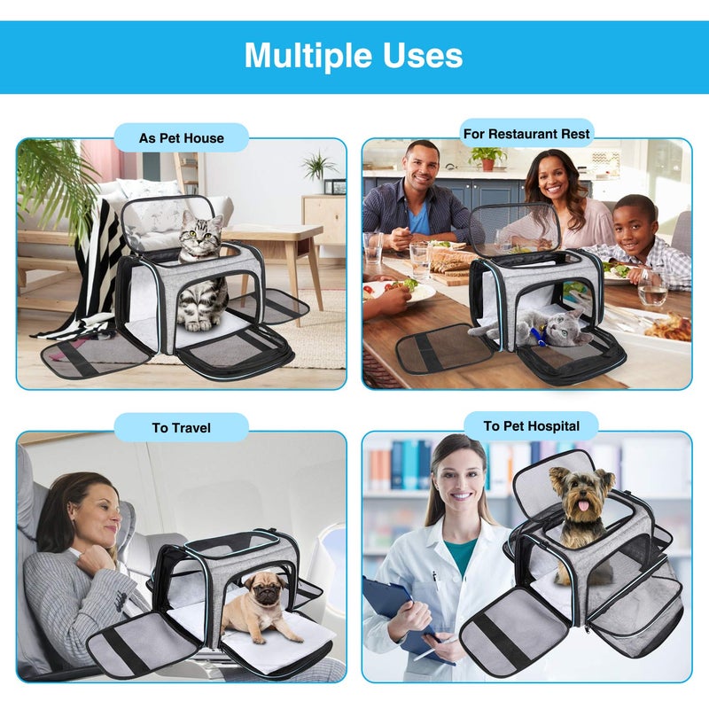 MASKEYON Airline Approved Portable Pet Carrier 2 Sides Expandable Soft-Sided Large Cats Carrier Collapsible Kennel Travel TSA Carrier 4 Doors with Removable Pads and 3 Pockets for Puppy Small Dogs - Image 3